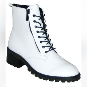 Halston Heritage White Lois Combat Boot